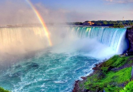 Rainbow in Niagara Falls - water, rainbow, waterfall, blue