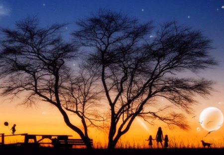 Magic night - moon, night, sky, tree