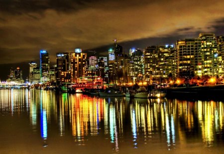 Vancouver's Lights - Lights, Night, Reflection, Vancouver, City