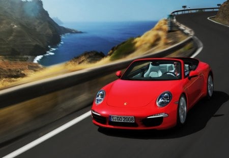 red porsche - red, porsche, sports, road