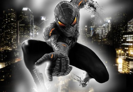 spider man black - city, spider, black, man