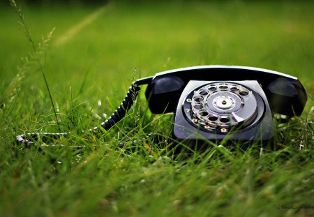 No Service - retro, nature, green, grass, telephone