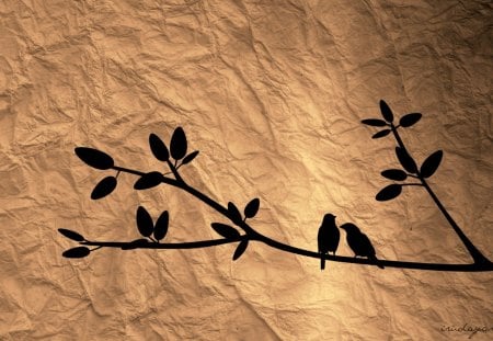 Birds on a branch - nature, brown, trees, paper, birds