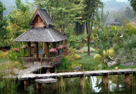 Small forest gazebo - forest, creek, beautiful, relax, rest, grass, 1080, view, river, small, nature, stream, greenery, pretty, water, serenity, peaceful, garden, nice, lovely, coloured flowers, gazebo, trees, 1920, color, calm, green