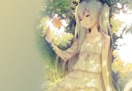 Dreamy - girl, anime, apple, leaves