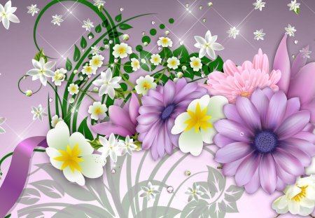 Simplicity of Beauty - sparkle, lavender, summer, spring, stars, leaves, flowers, purple, exotic, shine