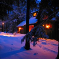 House in winter night