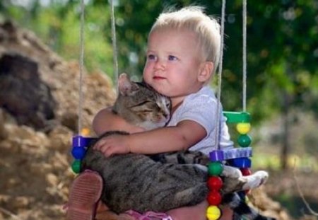 Little boy with his kitten - kid, abstract, kitten, photography