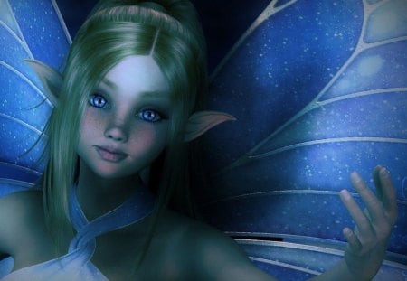 ★Blue Angels Wings★ - pretty, elves, blue, angels, splendor, eyes, fairies, supernatural, face, Blue Angels Wings, beautiful, charm, colors, lovely, cool, sweet, 3D, hair, fantasy, lips, wings, cute, adorable