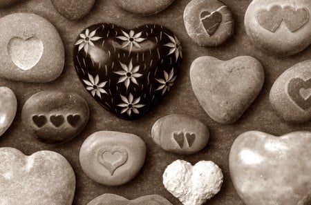 * - hearts, sepia, wp, bw, stones, decoration