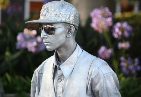 Robot Guy - sunglasses, flowers, hat, man