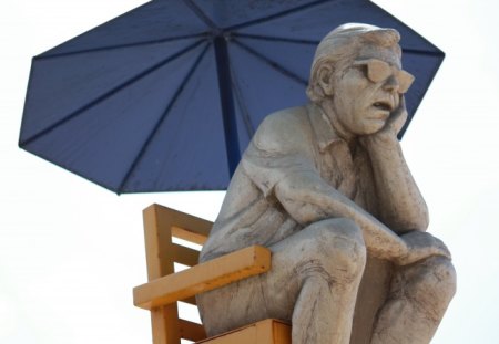 Man Sunning - umbrella, man, sunglasses, chair