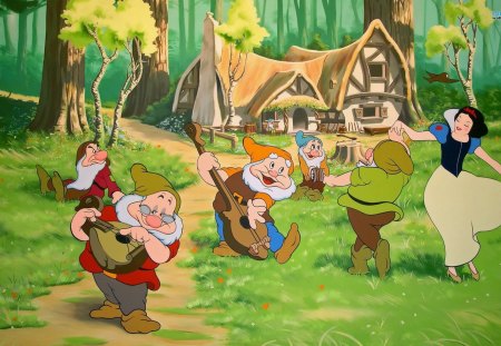 Let\'s Dance!! - movie, seven, colorful, white, forest, snow, snow white, disney, seven dwarfs, dwarfs