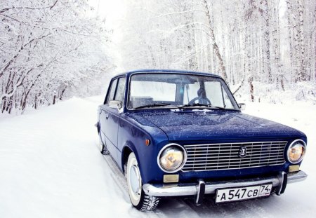 lada - lada, winter, cars, road