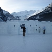 Skating on Lake Louise frozen lake