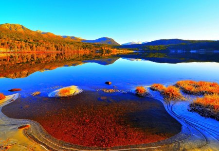 Lake Blue - jaune, lac, bleu, terre