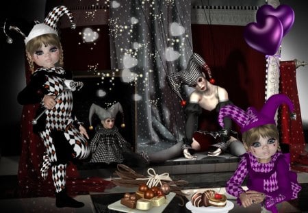 Harlequin - black, kids, clown, food, cake