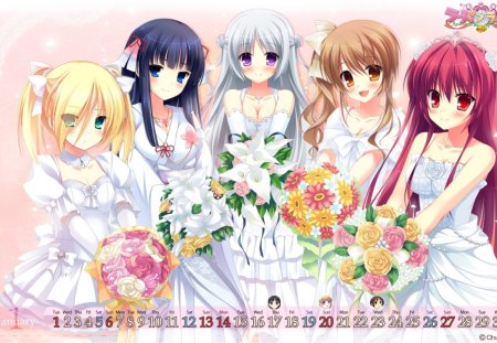 ~The Beautiful Brides~ - brides, happy, gorgeous, wedding dresses, flowers, anime