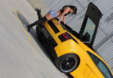 lamborghini gallardo and model - girls, gallardo, lamborghini, sexy