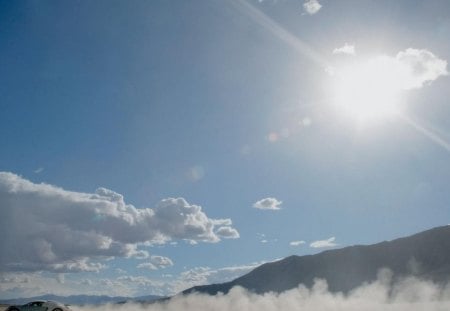 bugatti veyron in the desert - car, clouds, desert, suat, sun