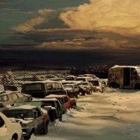 art of a junkyard in winter