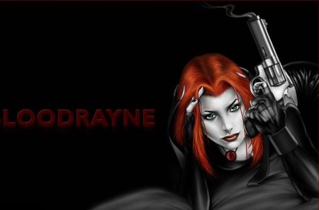 Bloodrayne - vampire, blood, game, woman, gun, red, black and white, pc