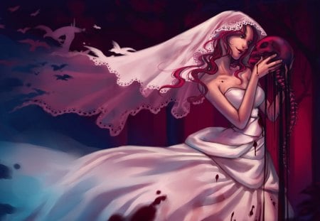 Bride Of Darkness - white, bride, dark, red