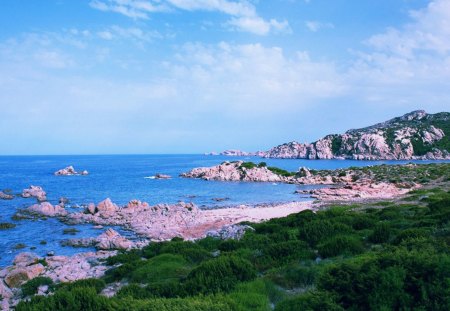 rocky shore in olbia sardinia - clouds, rocky, shore, sea, grass