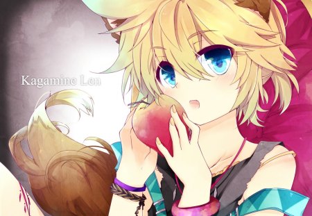 Kagamine Len - kagamine len, apple, vocaloid, fox