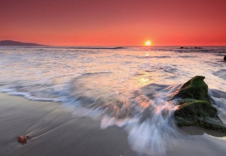 gorgeous coral sunset - coral sky, beach, sunset, sea