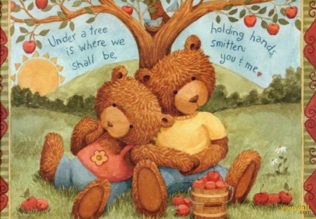 Bears on the day of love - love, bears, tree, hearts