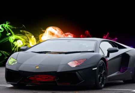 bright lambo - abstract, cars, fire, lights, lamborghini