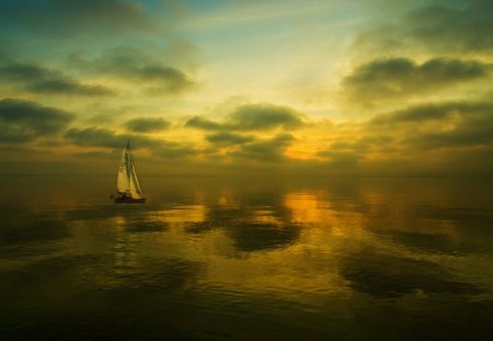 Sailing - clouds, sailing, sunset, sailboat, sea, sky