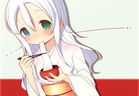 Anime - white, anime, bicoloredeyes, original, japanese clothes