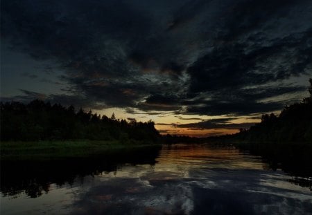 Sunset - sky, lake, landscape, clouds