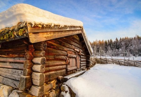 Winter cottage - nice, cottage, sky, pretty, cold, frozen, house, snowy, ice, mountain, winter, wooden, lovely, nature, snow, beautiful, frost, rest, cabin