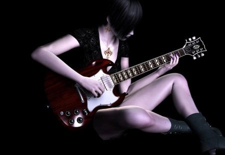 Music - guitar, music, woman, girl, beauty, brunette, song