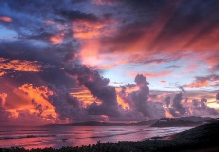 absolutely stunning sunset - sunset, sea, clouds, coast