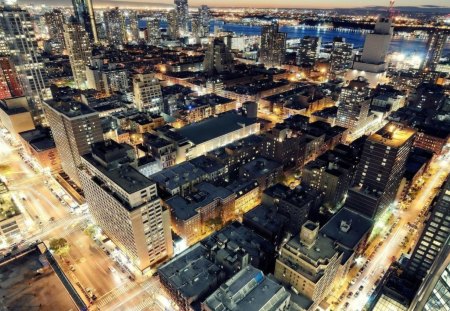 beautiful street lights in manhattan - river, city, streets, dusk, lights