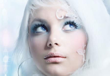 ★Snow Maiden★ - creative pre-made, snow, eyes, weird things people wear, hair, girls, lashes, lips, fantasy, white, cute, face, makeup