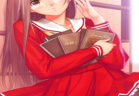 Secret Romantic - school uniform, red, girl, orginal, long hair, art