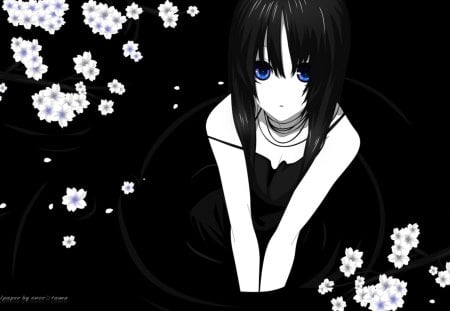 Closest One - white, blue eyes, flowers, black, cant think of a fourth