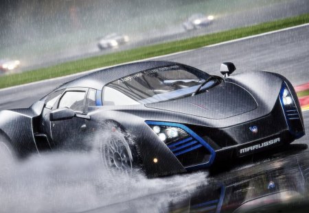 marussia b2 - carbon fiber, track, car, rain