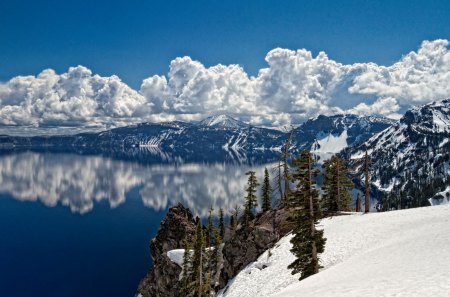 Winter landscape - winter, mountains, trees, clouds