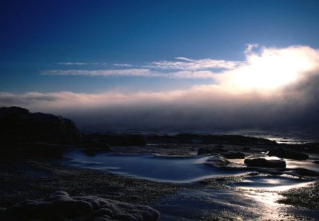 dark dawn - sky, dark, water, sunrise