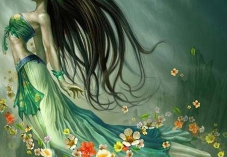 Spring - flowers, girl, fantasy