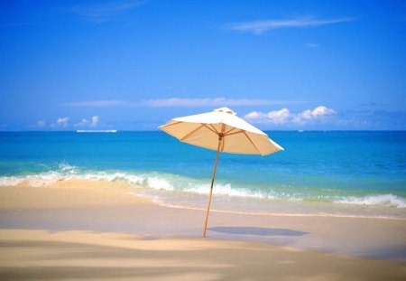 centre of attraction - beach, ocean, sand, umbrella