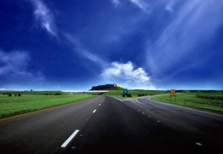 ROAD TO HEAVEN - clouds, highway, bluesky, cloud, road, grass, smoothroad, sky