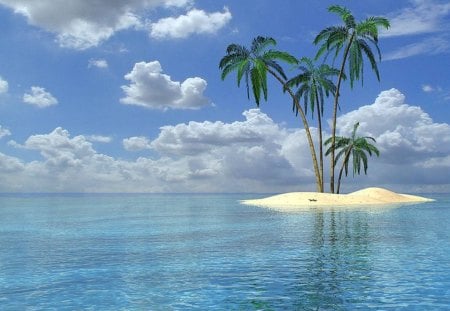 Little Island - clouds, tropical, beach, palm trees, island, ocean