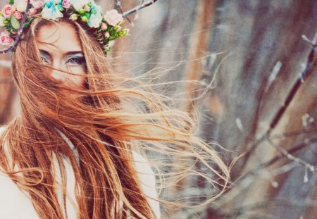 Flower Girl - flowers, red, girl, hair